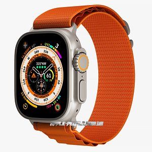 Apple Watch Ultra GPS + Cellular, 49mm Titanium Case with Orange Alpine Loop - Medium MQFL3